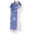 Louis Vuitton Echarpe Reykjavik Cashmere 100% Monogram Fringe Shawl Scarf Blue — view 6