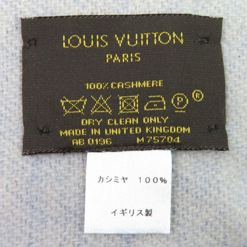 Louis Vuitton Echarpe Reykjavik Cashmere 100% Monogram Fringe Shawl Scarf Blue — view 7