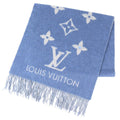 Louis Vuitton Echarpe Reykjavik Cashmere 100% Monogram Fringe Shawl Scarf Blue