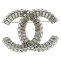 Chanel CC Logo Rhinestone Pin Badge Brooch Silver