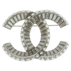 Chanel CC Logo Rhinestone Pin Badge Brooch Silver