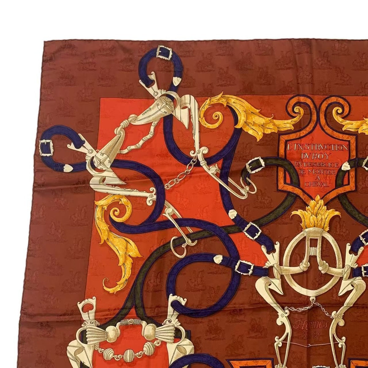 Hermes Carre 90 L'instruction du Roy Imperial Studies Red Silk Scarf — view 2