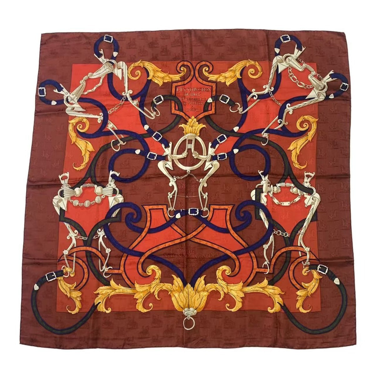 Hermes Carre 90 L'instruction du Roy Imperial Studies Red Silk Scarf