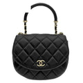 Chanel 2-Way Bag CC Logo Half Moon Lambskin Black Gold Top Handle