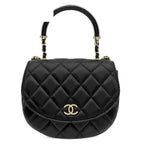 Chanel 2-Way Bag CC Logo Half Moon Lambskin Black Gold Top Handle