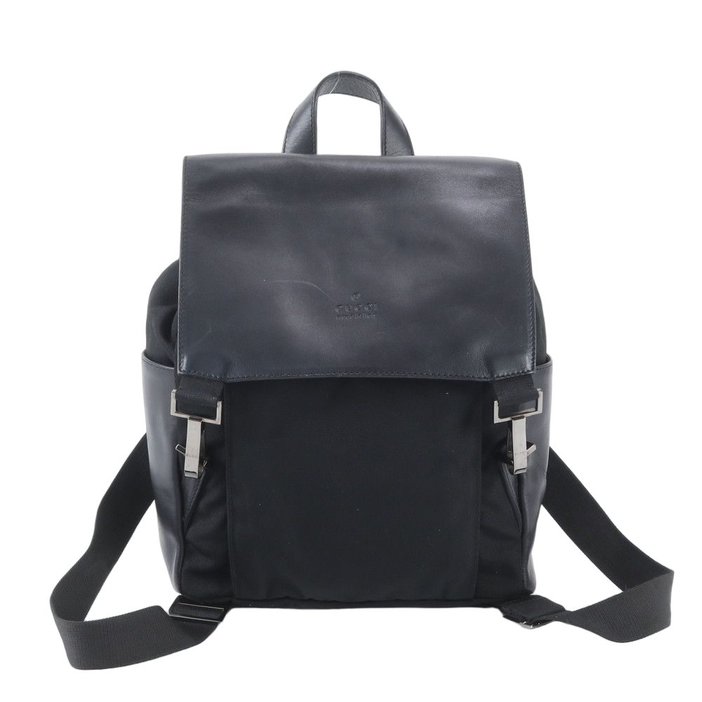 Gucci 003 Leather Nylon Backpack Shoulder Bag Black