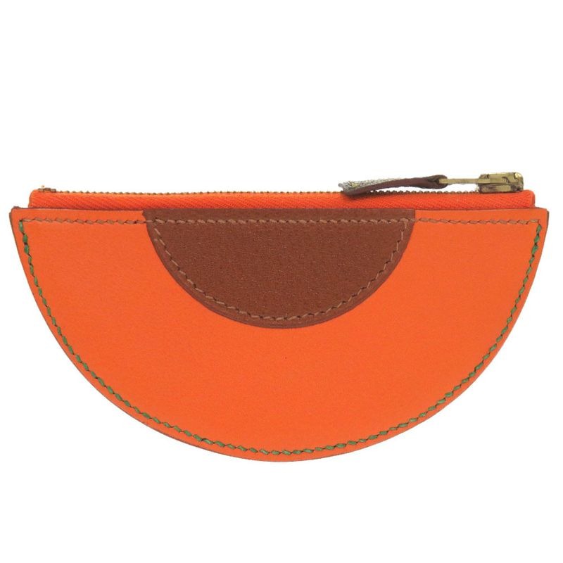 Hermes Fruit Orange Leather Brown Coin Case Purse