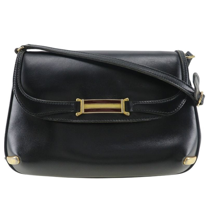 Gucci Vintage Sherry Line 2-Way Clutch Calf Black Shoulder Bag