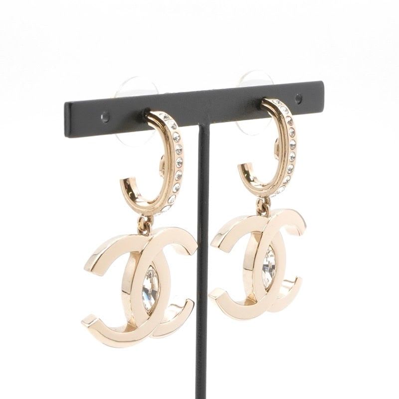 Chanel Earrings Gold Coco Mark Rhinestone Half Hoop — view 8