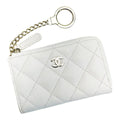 Chanel Quilted Ap0221 White Coco Mark Coin Case Key Caviar Leather