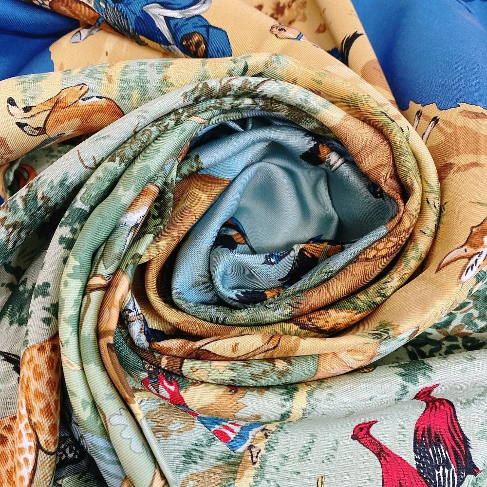 Hermes Carre 90 African Animal Print Silk Scarf Blue