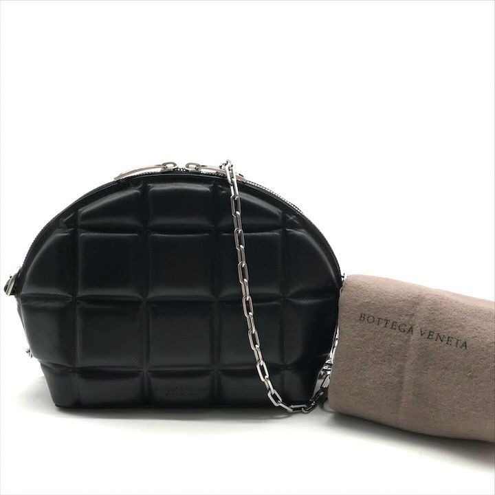 Bottega Veneta Padded Half Moon Chain Shoulder Bag Black Leather