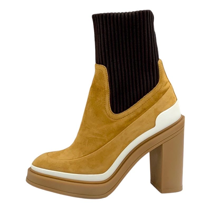 Hermes Boots Short Sock Shoes Suede Fabric Bicolor Camel Brown — view 3
