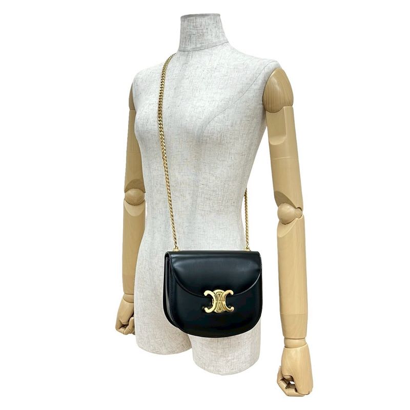 Celine Teen Chain Buzas Triomphe Logo Calf Leather Shoulder Bag — view 3