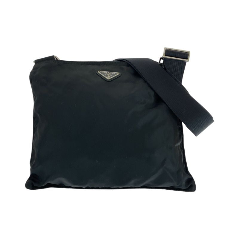 Prada Tessuto Triangle Logo Plate Black Silver Hardware Nylon Shoulder Bag