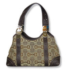 Gucci Handbag Horsebit Canvas Leather Beige Brown Gold Hardware Casual
