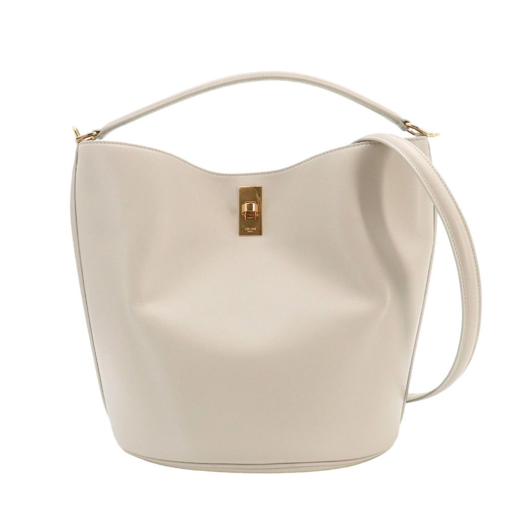 Celine Bucket 16 Saise 2-Way Bag Leather Light Gray Gold