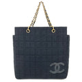 Chanel Shoulder Bag CC Logo Choco Bar Cotton Black