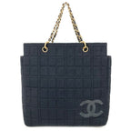 Chanel Shoulder Bag CC Logo Choco Bar Cotton Black