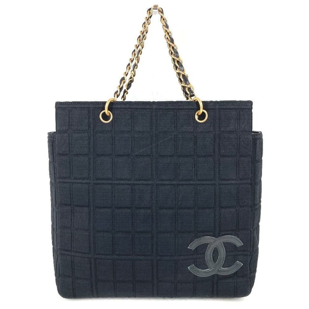 Chanel Shoulder Bag CC Logo Choco Bar Cotton Black