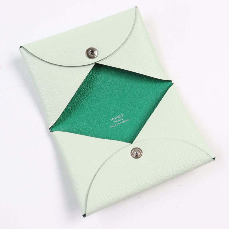 Hermes Calvi Verso Chevre Verre Fizz Mint Coin Case Stamped — view 4