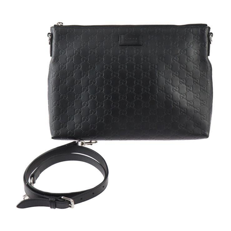 Gucci Shoulder Bag Leather Black Silver Hardware Guccissima 2-Way Second