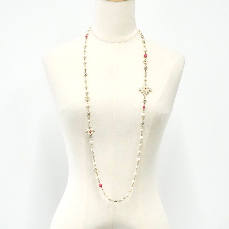 Chanel Choker Gold Silver Pink Coco Mark Long Necklace — view 8