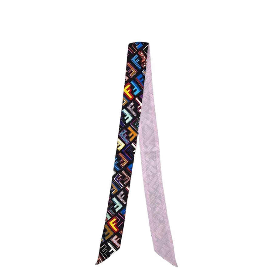 Fendi Ribbon Long Scarf Wrappy Black Multicolor Pink Zucca Already Cleaned FF