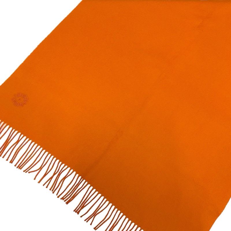 Hermes Double Face Scarf Cashmere Orange Logo Shawl — view 4