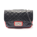 Chanel Shoulder Bag Quilted Tricolor Black Navy Red Leather — view 2
