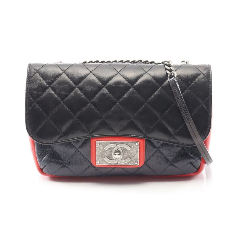 Chanel Shoulder Bag Quilted Tricolor Black Navy Red Leather — view 2