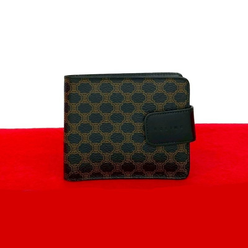 Celine Vintage Macadam Blason Triomphe Pattern Leather Bifold Wallet Mini