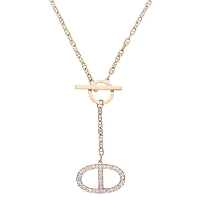 Hermes Chaine D'ancre Contour GM 18K Pink Gold Diamond Necklace ST — view 2