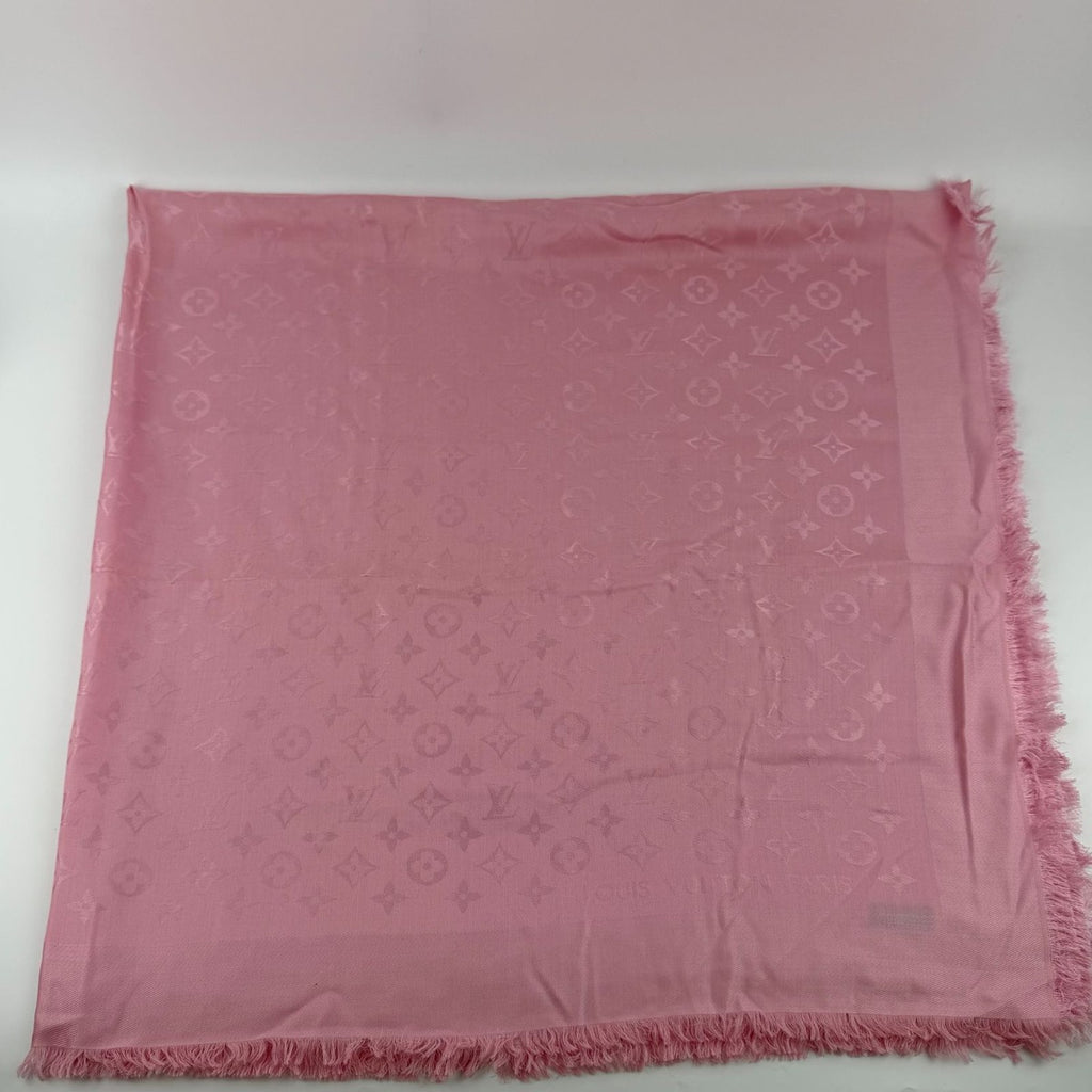 Louis Vuitton Shawl Monogram Pink Silk Wool Vintage Scarf — view 3