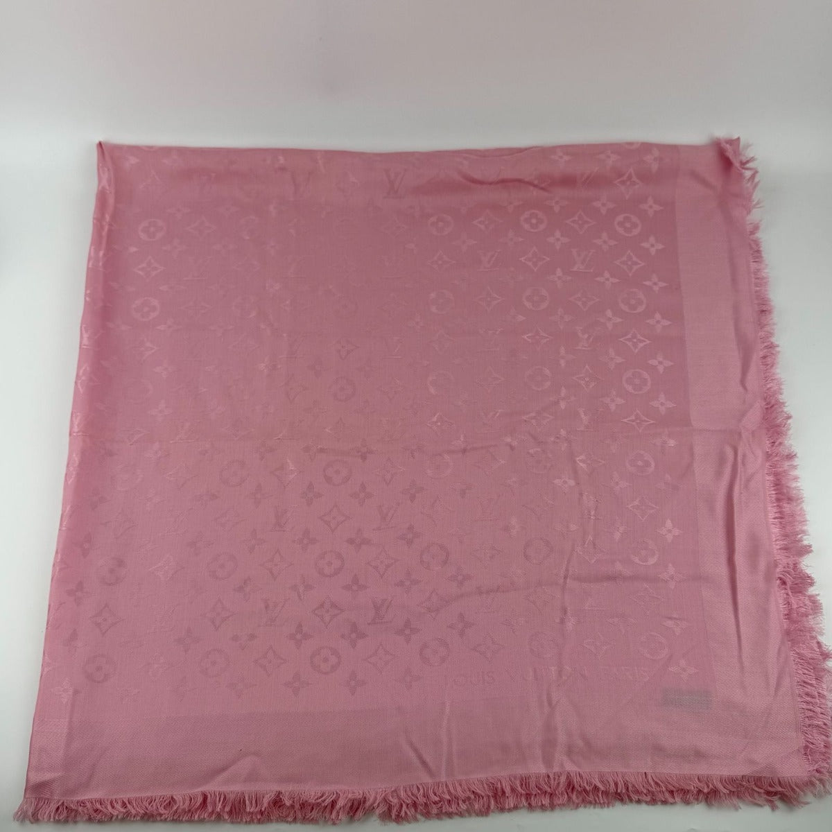 Louis Vuitton Shawl Monogram Pink Silk Wool Vintage Scarf — view 3