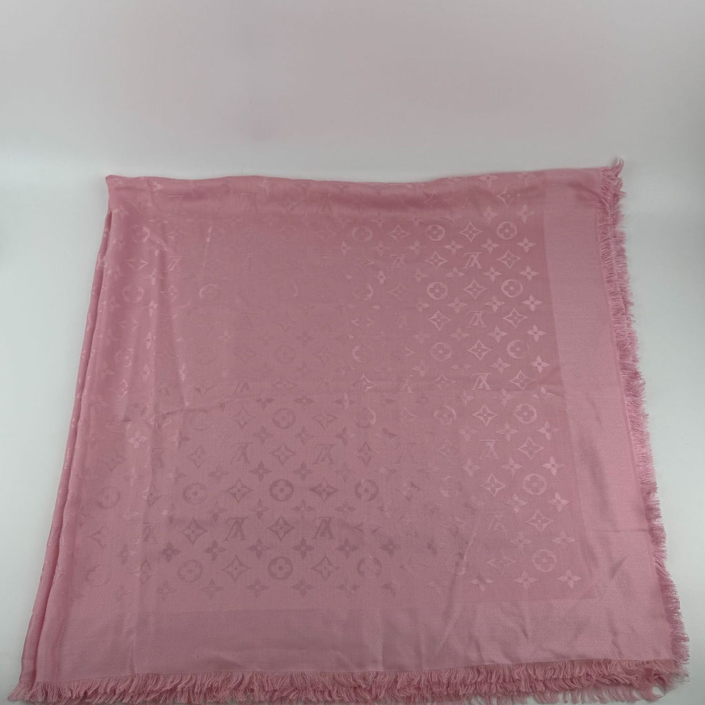 Louis Vuitton Shawl Monogram Pink Silk Wool Vintage Scarf — view 4
