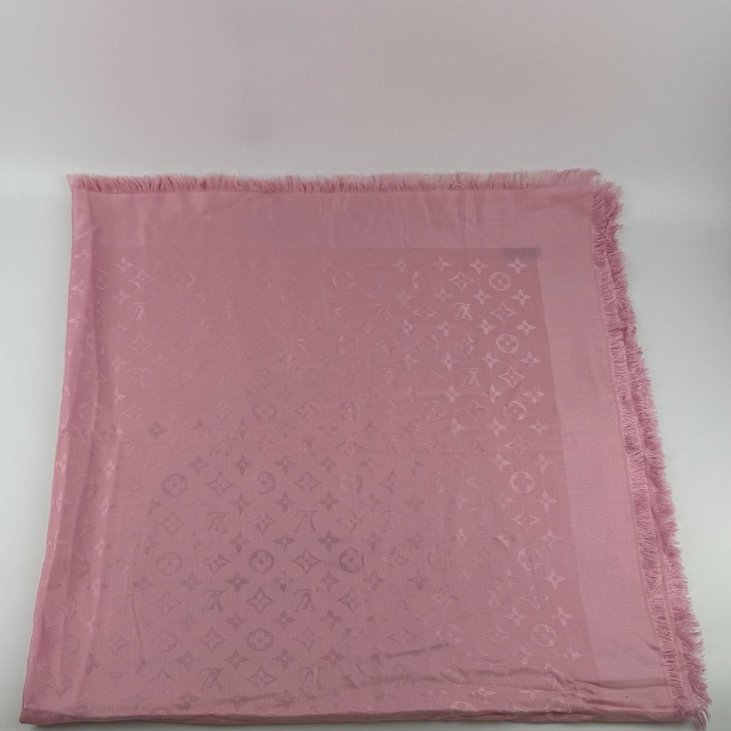 Louis Vuitton Shawl Monogram Pink Silk Wool Vintage Scarf — view 5