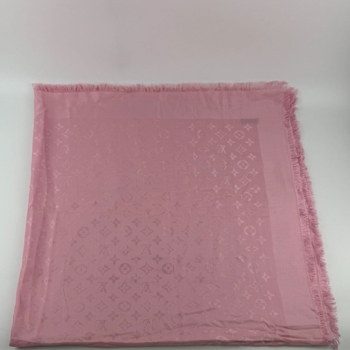 Louis Vuitton Shawl Monogram Pink Silk Wool Vintage Scarf — view 5
