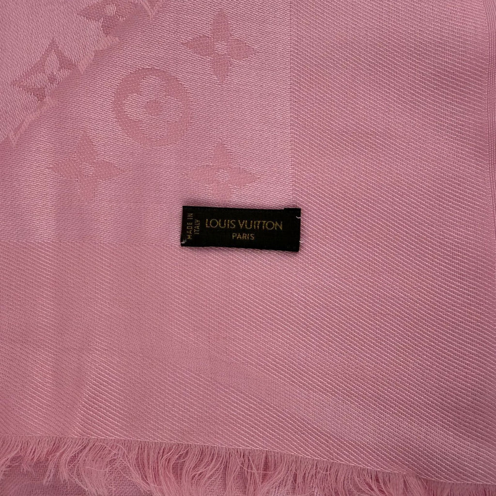 Louis Vuitton Shawl Monogram Pink Silk Wool Vintage Scarf — view 6