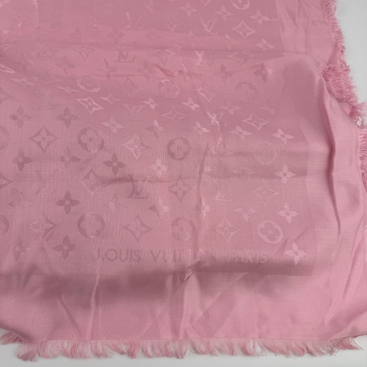 Louis Vuitton Shawl Monogram Pink Silk Wool Vintage Scarf — view 8