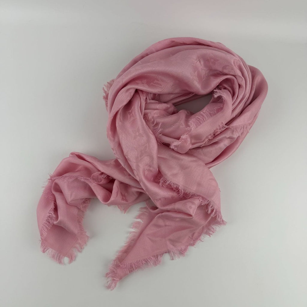 Louis Vuitton Shawl Monogram Pink Silk Wool Vintage Scarf