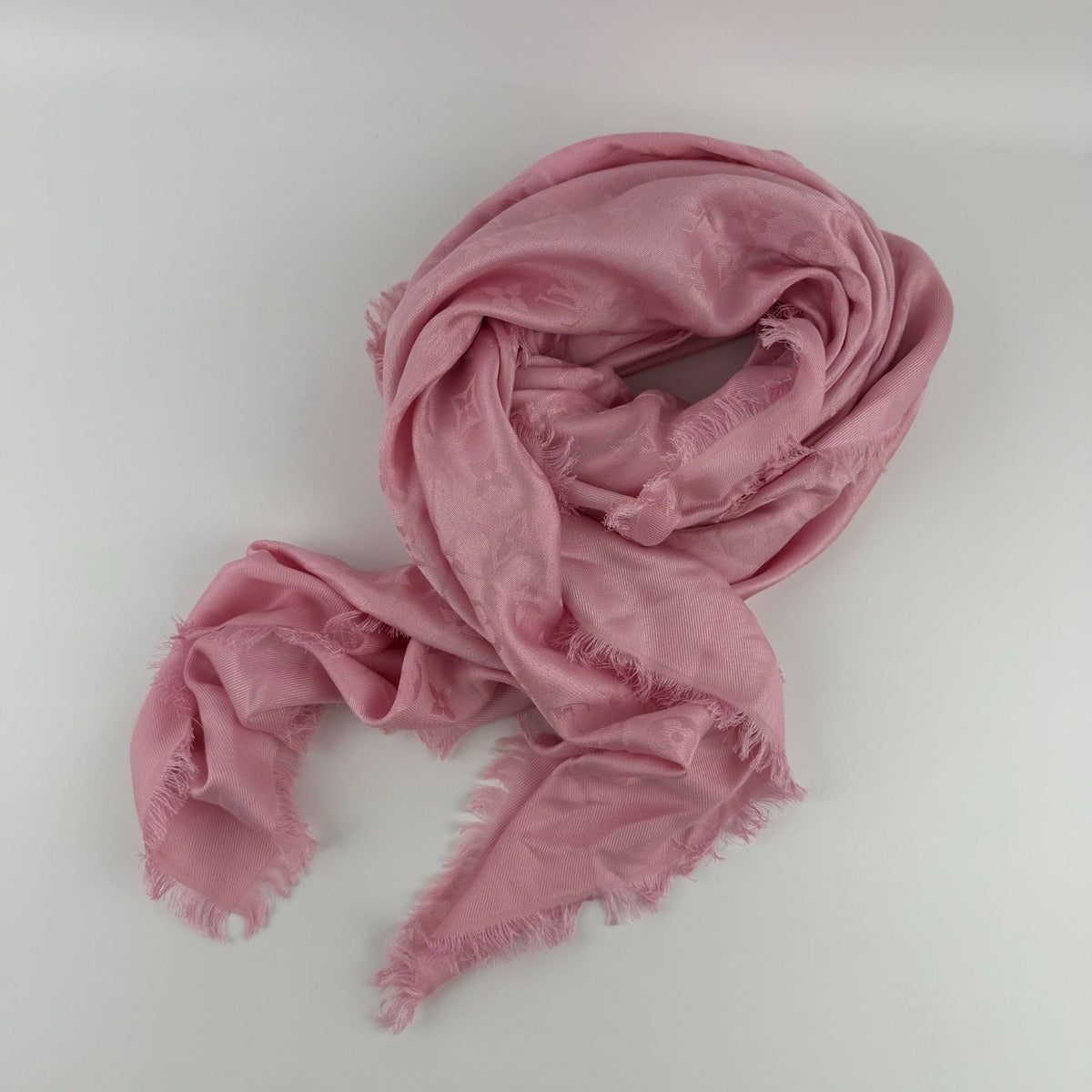 Louis Vuitton Shawl Monogram Pink Silk Wool Vintage Scarf