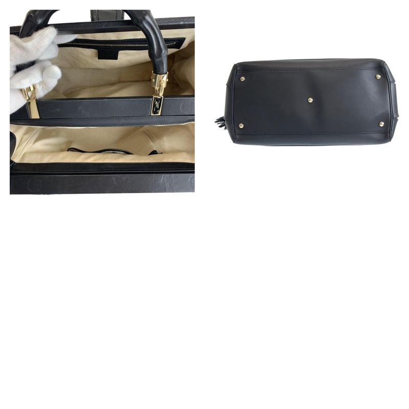 Gucci Bamboo Black Gold Hardware Leather Handbag — view 9