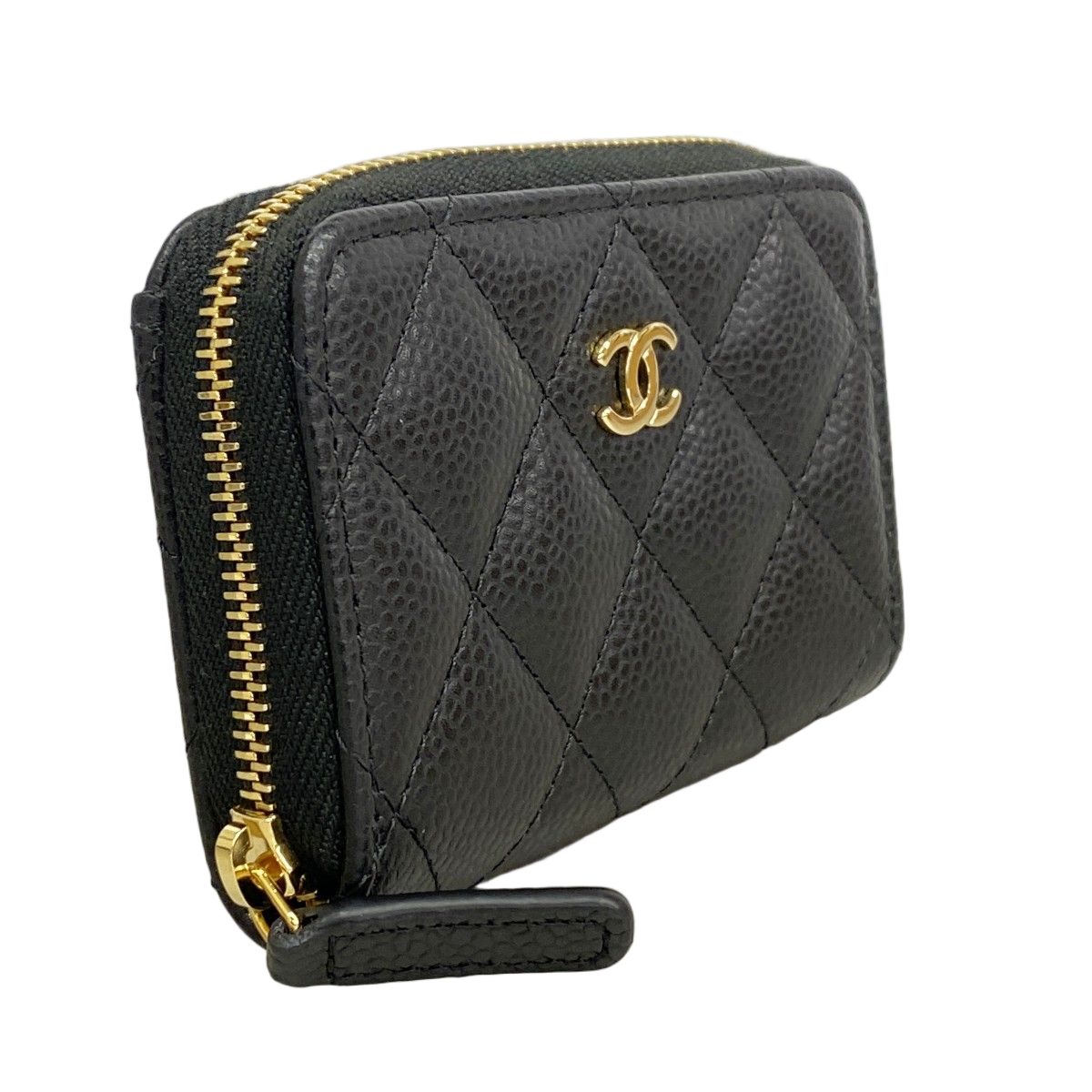 Chanel Trifold Wallet Quilted Caviar Leather Black Gold — view 2