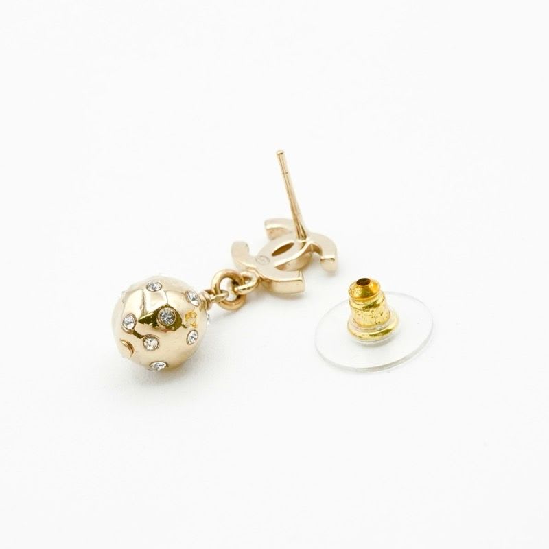 Chanel Earrings Gold Coco Mark Rhinestone — view 5