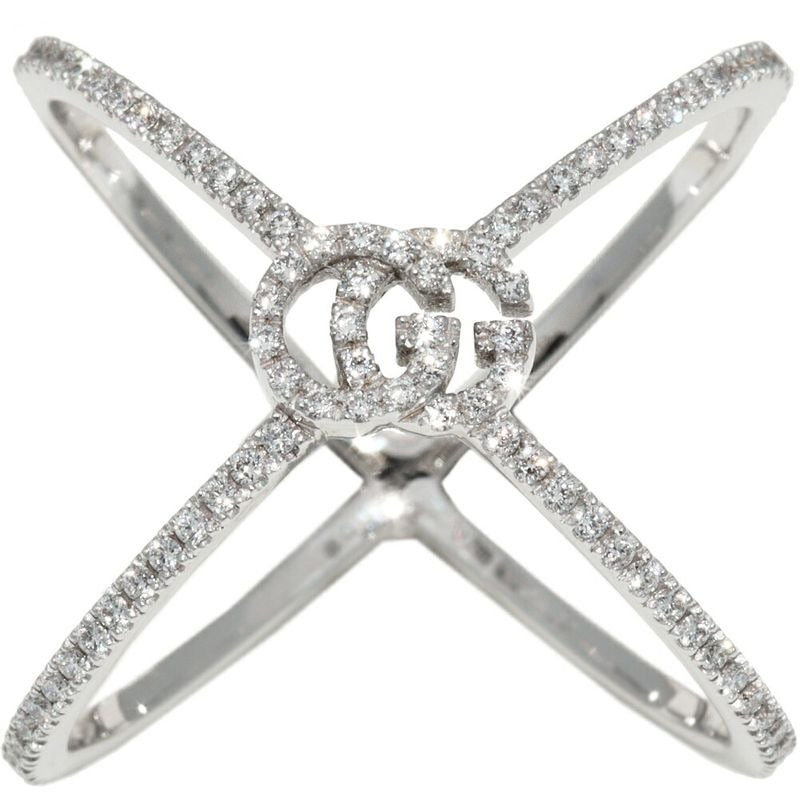 Gucci Rings 18K White Gold Diamond GG Running Xring Full