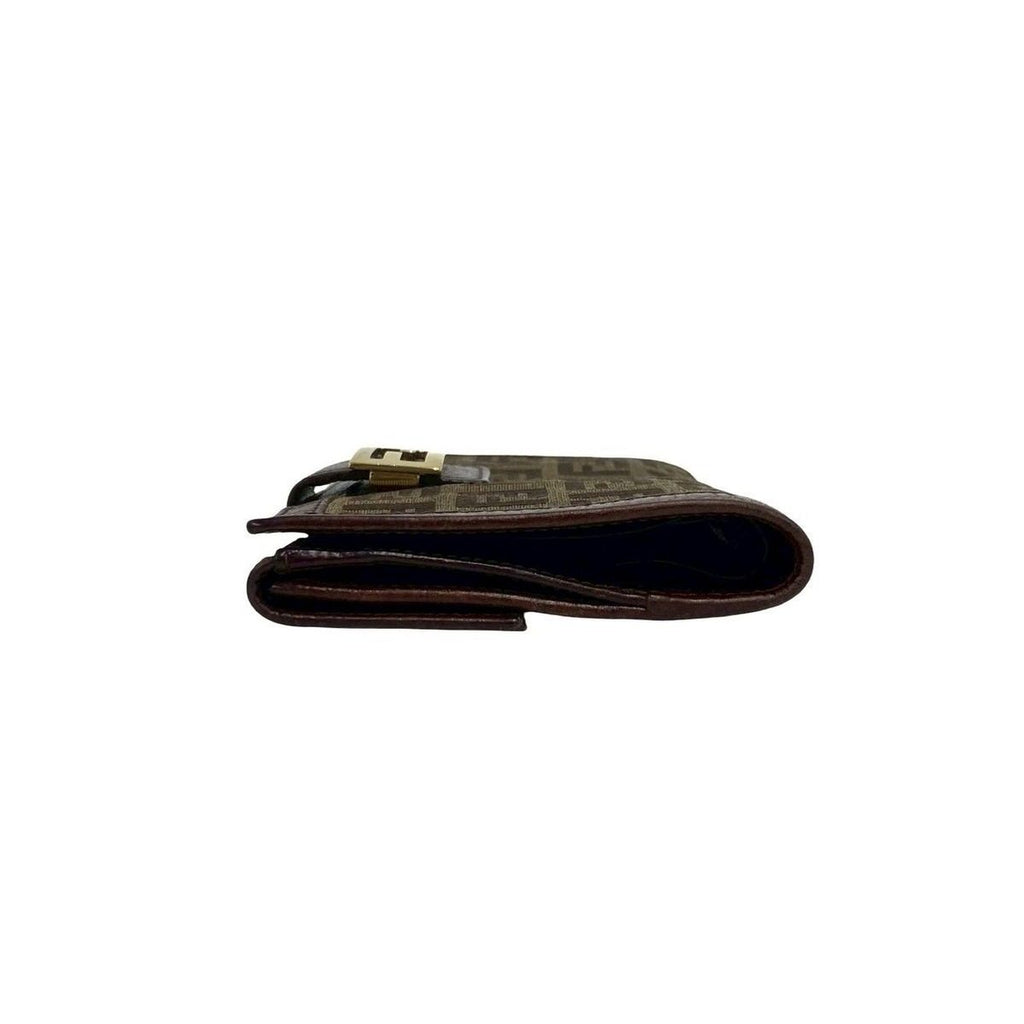 Fendi Box Zucchino FF Pattern Logo Canvas Leather Bifold Wallet Brown Handbag — view 4