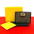 Fendi Box Zucchino FF Pattern Logo Canvas Leather Bifold Wallet Brown Handbag