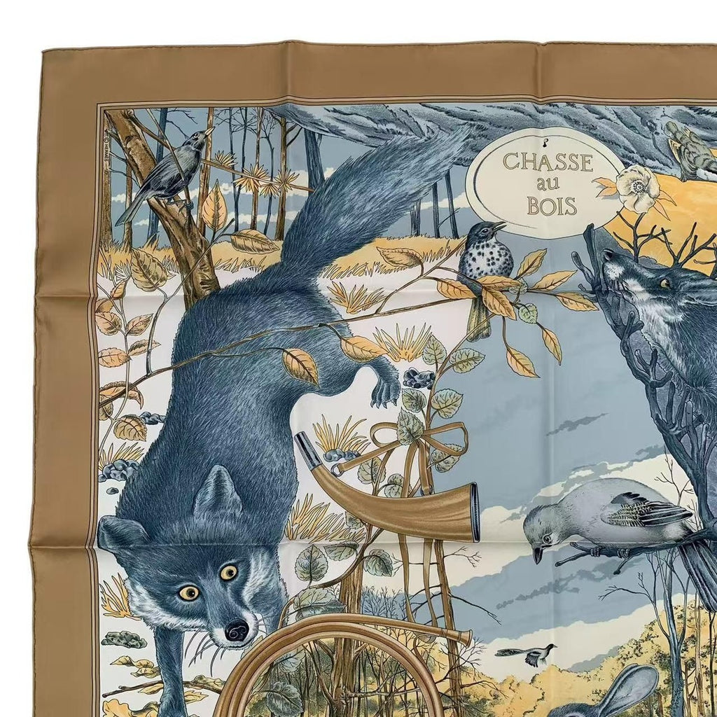 Hermes Scarf Silk Carre 90 Chasse Au Bois Forest Hunting Brown Box — view 3