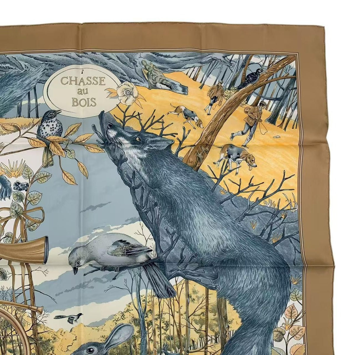 Hermes Scarf Silk Carre 90 Chasse Au Bois Forest Hunting Brown Box — view 4